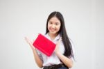 Asia Thai High School Student Uniform Beautiful Girl Read A Book Stock Photo