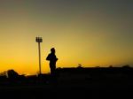 Silhouette Teen Age Run Together  Track Stock Photo