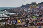 Crowded Eastbourne Beach For The Airbourne Show Stock Photo