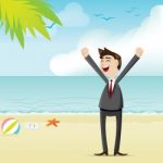 Cartoon Businessman On The Beach Stock Photo