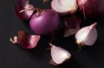 Shallots Still Life Black Background Stock Photo