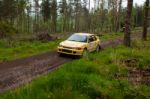 M. O' Connor Driving Mitsubishi Evo Stock Photo