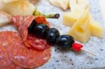 Mix Cold Cut On A Stone With Fresh Pears Stock Photo