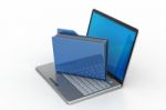 Laptop With File Folder Stock Photo