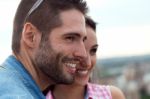 Young Tourist Couple Looking At The Views In The City Stock Photo