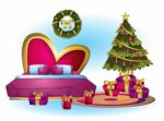 Cartoon  Illustration Interior Christmas Room With Separated Layers Stock Photo