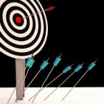 Arrow On Dartboard Shows Perfect Shot Stock Photo