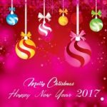 Merry Christmas And Happy New Year With Decorations Ball On Red Background Stock Photo