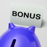 Bonus Piggy Bank Shows Incentive Extra Or Premium Stock Photo