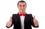 Half Length Of Successful Business Man With Thumbs Up Stock Photo