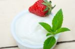 Organic Greek Yogurt And Strawberry Stock Photo