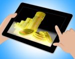 Pile Of Coins Showing Successful Business Tablet Stock Photo