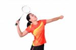 Badminton Player Isolated On White Background Stock Photo