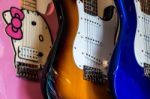 Electric Guitars On Display In A Music Shop Stock Photo