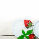 Organic Greek Yogurt And Strawberry Stock Photo