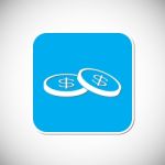 Money Coin Icon. Blue Square Frame.  Illustration Stock Photo