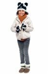 Little Fashionable Girl In Warm Clothes Stock Photo