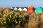 Colourful Beach Huts On Southwold Beach Stock Photo