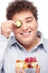 Chubby Man With Fresh Salad Stock Photo