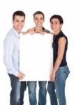 Brother And Sisters Holding Banner Stock Photo