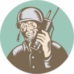 World War Two Soldier American Talk Radio Circle Stock Photo