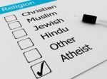 Religious Atheist Or Agnostic On Checkmark Stock Photo