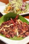 Thai Vegetarian Food Fried Red Beans With Garlic Stock Photo