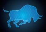 Bull Hexagonal Stock Market Blue Technology Background Stock Photo