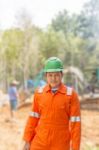 Thai Construction Site Worker Stock Photo