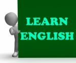 Learn English Sign Shows Foreign Language Teaching Stock Photo