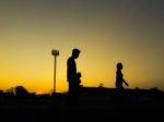 Silhouette Teen Age Run Together  Track Stock Photo