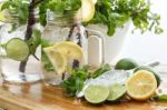 Lime Lemon Soda Mint Rosemary Fresh Drink Summer Refreshment Stock Photo