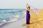 Happy Smiling White Girl On The Beach Stock Photo