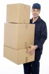 Male Holding Cardboard Box Stock Photo