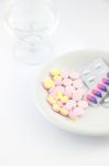 Part Of Medicine Tablet Dish On Table Stock Photo