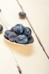 Fresh Blueberry On Silver Spoon Stock Photo