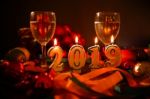 Glasses Of Champagne And New Year Decorations Stock Photo