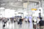 Blurred Background At Airport Terminal With Bokeh Light Stock Photo