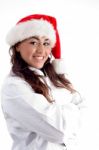 Lady Chef Wearing Christmas Hat Stock Photo