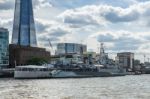 View Of The Shard And Hms Belfast In London Stock Photo