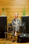 Business Lady Waiting In Lobby Stock Photo