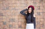 Portrait Of Thai Student Teen Beautiful Girl Relax And Smile Stock Photo