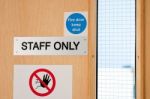 Staff Only Signs At Laboratory Stock Photo