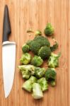 Broccoli With Knife Stock Photo