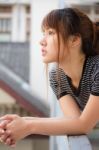 Portrait Of Thai Adult Beautiful Girl Relax And Smile Stock Photo