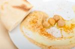 Hummus With Pita Bread Stock Photo