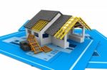 House Model On A Blueprint Stock Photo