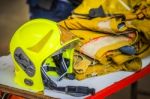 Fireman. Firefighters Fighting Fire During Training Stock Photo