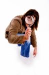 Top View Of Young Man Looking Through Lens Stock Photo