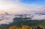 Nature In Sunrise On Mountain, Thailand Stock Photo